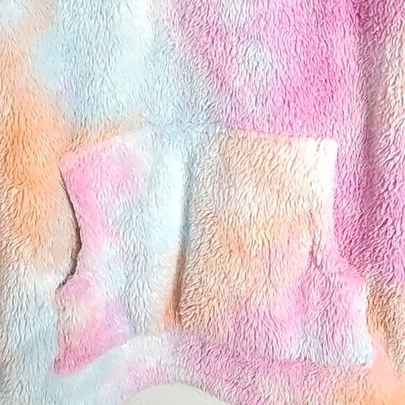 Pink, Orange, Blue Furry Pullover Jacket, Zipper Neckline, Handwarmers, Large - Picture 5 of 9
